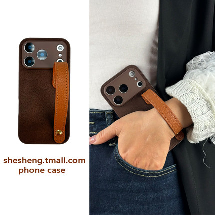 秋冬月坑纹棕色皮条腕带适用oppo RENO15/14/13/12/11/10/9/8/7/6/5手机壳pro高级感A6美拉德A5简约findx9软+