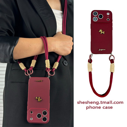 新年安可拉红小金马适用oppo RENO14/13/12/11/10/9/8/7/6/5手机壳pro高级感K12斜挎挂绳findx7手提x6小众软+