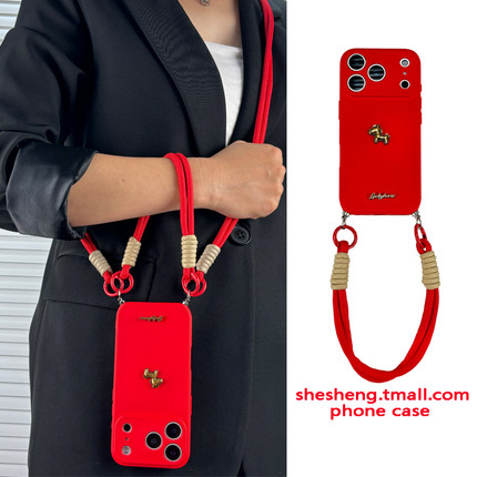 新年款红色金色小马适用oppo RENO14/13/12/11/10/9/8/7/6/5手机壳pro斜挎挂绳K12手腕带findx7全包x6高级感+