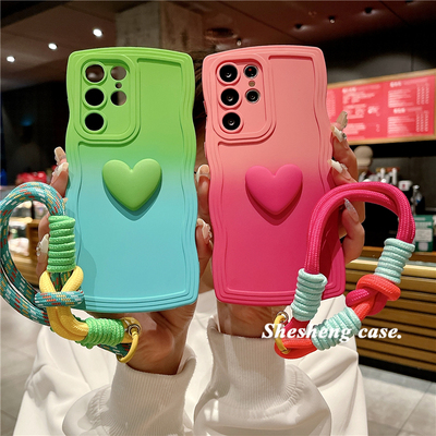 适用三星渐变波浪立体爱心手绳壳