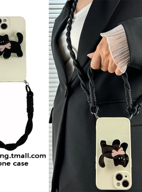 韩系简约可爱黑色猫咪支架适用魅族21/20/18/17/16手机壳pro新款note斜挎挂绳plus女+小众18s手拎meizu可背带