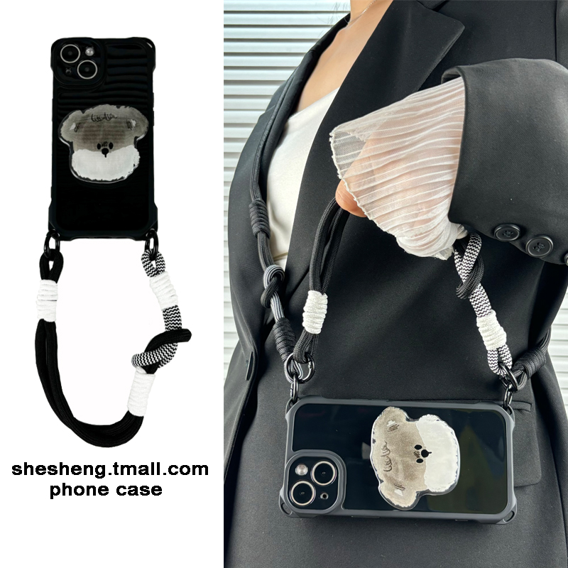 适用OPPO狗狗支架斜挎挂绳手机壳