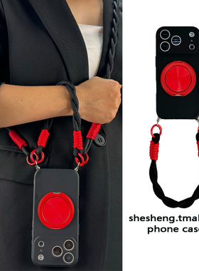 液态黑色红色圆形旋转支架适用vivo IQOO13/12/11/10/9/8手机壳pro斜挎挂绳neo9/8/7/6/5/3支点壳z9磁吸腕带x