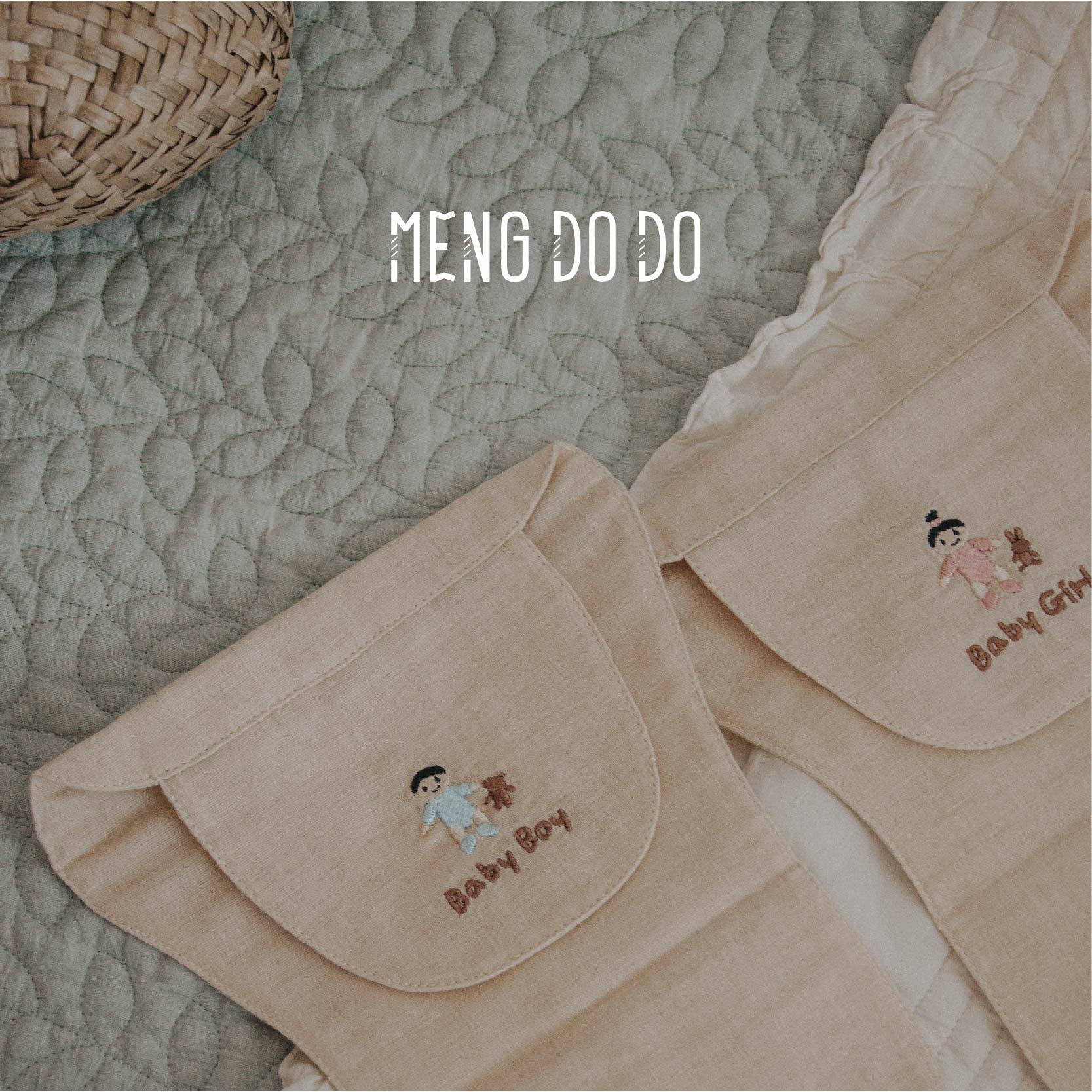 Mengdodo隔汗巾纱布卡通刺绣