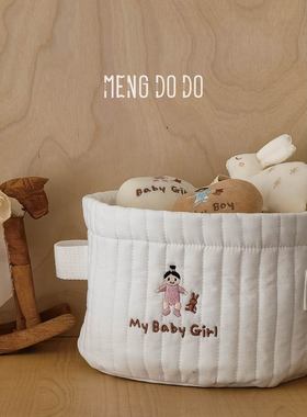 Mengdodo可爱刺绣绗缝棉宝宝收纳篮可折叠杂物篮玩偶书本收纳筐