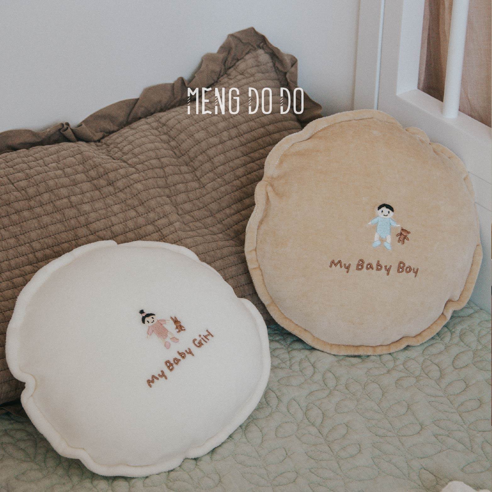 Mengdodo云感有机棉可爱图案绣花姓名定制婴幼儿圆形枕头靠枕抱枕