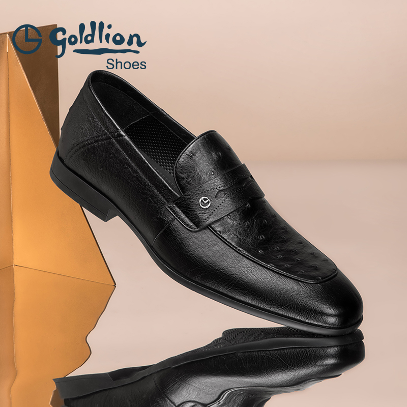 金利来商务乐福鞋男套脚鸵鸟皮革
