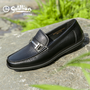 金利来男鞋鸵鸟皮纹羊里防滑耐磨真皮黑色商务皮鞋套脚办公豆豆鞋