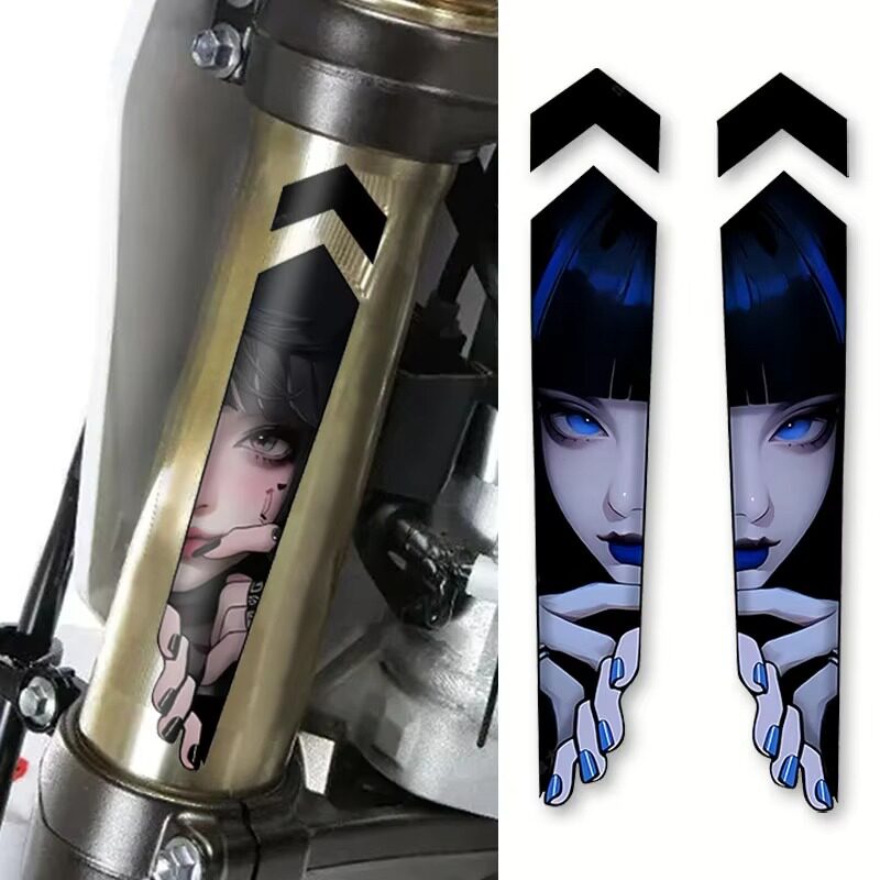 日系动漫邪魅少女摩托车前叉贴纸JDM摩托车减震器一对个性装饰贴