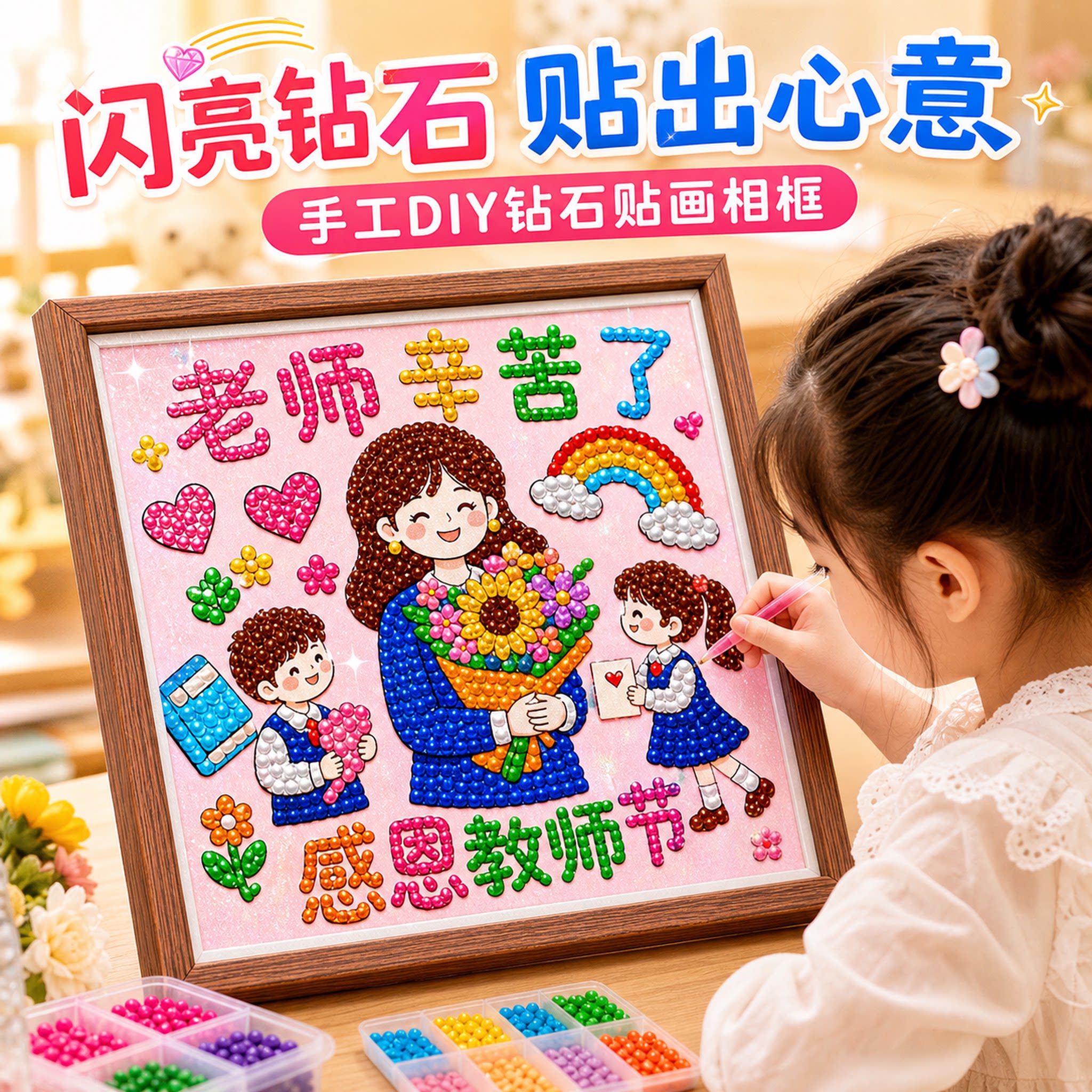教师节手工diy礼物2026新款儿童钻石贴画小学自制实用礼品送老师