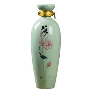 景德镇酒瓶 1斤装青瓷荷为贵密封白酒酒坛酒罐酒壶家用散装空酒瓶