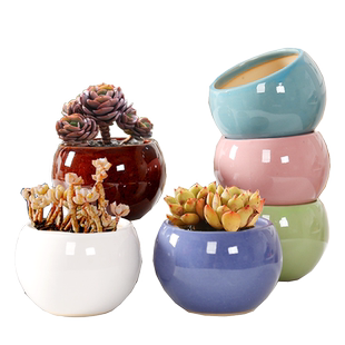 多肉花盆陶瓷特价清仓流釉大小号简约田园桌面透气粗陶植物拇指盆