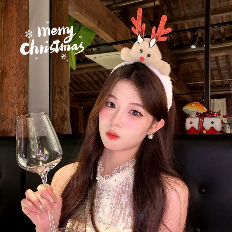 圣诞节毛绒发箍2025新款圣诞发饰