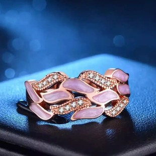 国风潮铜镀银手工饰品玫金色时尚凤尾麦穗型樱花花朵戒指叶子稻穗