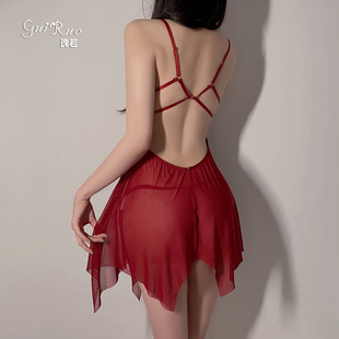 吊带睡裙制服 夫妻调情侣趣味主播穿内衣网纱蕾丝性感镂空诱惑大码