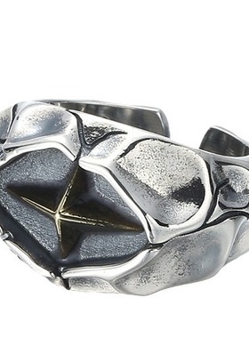 国风潮铜镀银手工饰品新款撕裂星芒戒指复古个性街指环开口戒ins