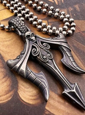 国风潮铜镀银手工饰品欧美泰银色海神水纹三叉戟吊坠嘻哈百搭项链