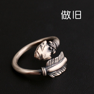 国风潮铜镀银手工饰品泰银色经典破败的弓箭戒指个性开口指环圈礼