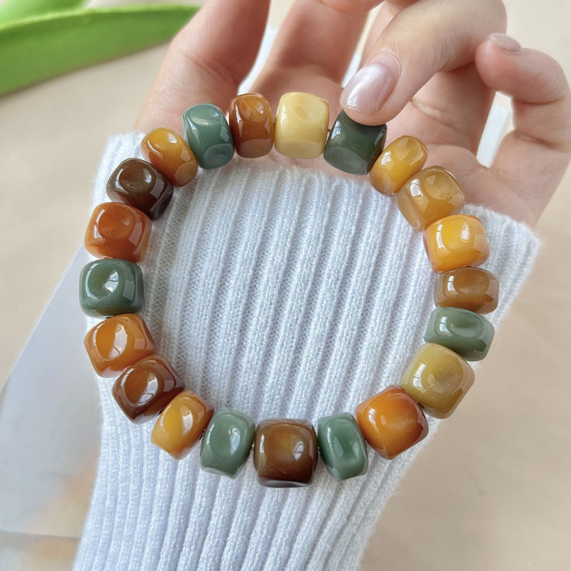 随身把玩减压养生天然菩提根多宝彩色坑面糖宝手串绕指柔盘文玩链