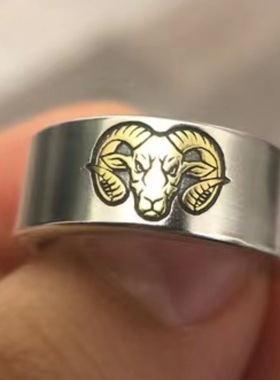 国风潮铜镀银手工饰品泰银色点金色兔子戒指情侣古指环简约宽开口