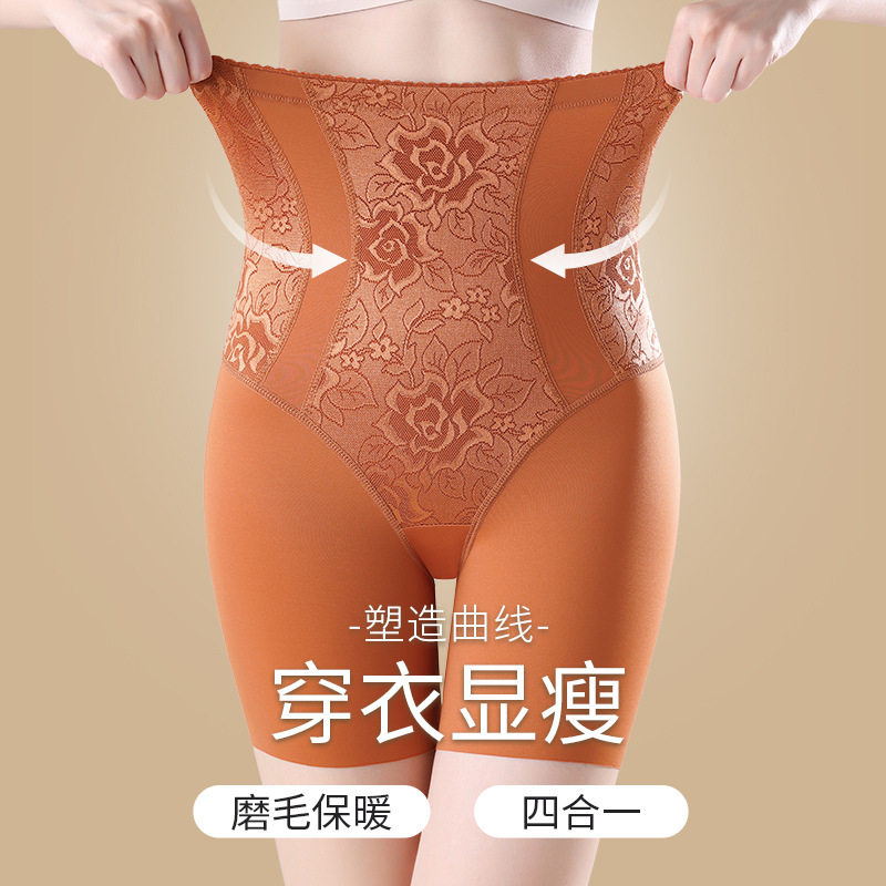 新款时尚舒适百搭主播穿磨毛高腰蕾丝收腹提臀无痕女平角裤产后裤