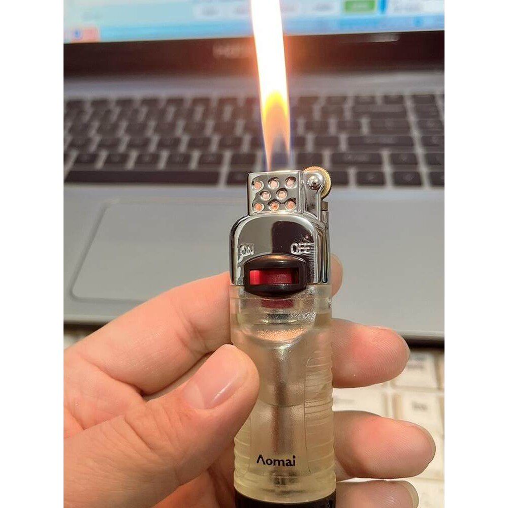 奥麦7102砂轮明火打火机定火锁火透明大气箱耐用充气款打火机新款