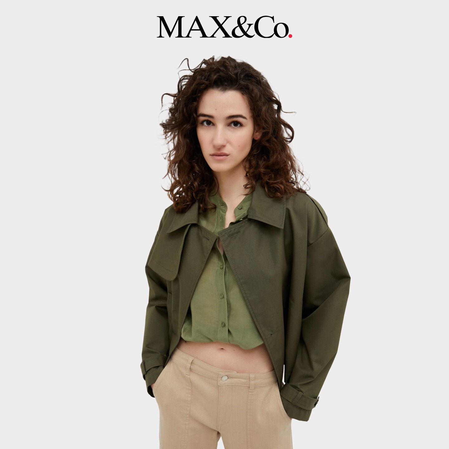MAX&Co.女装宽松华达呢短款风衣6086014202