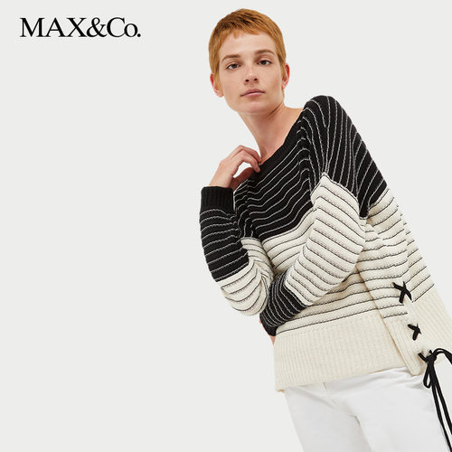 黑白拼色毛衣套头针织衫