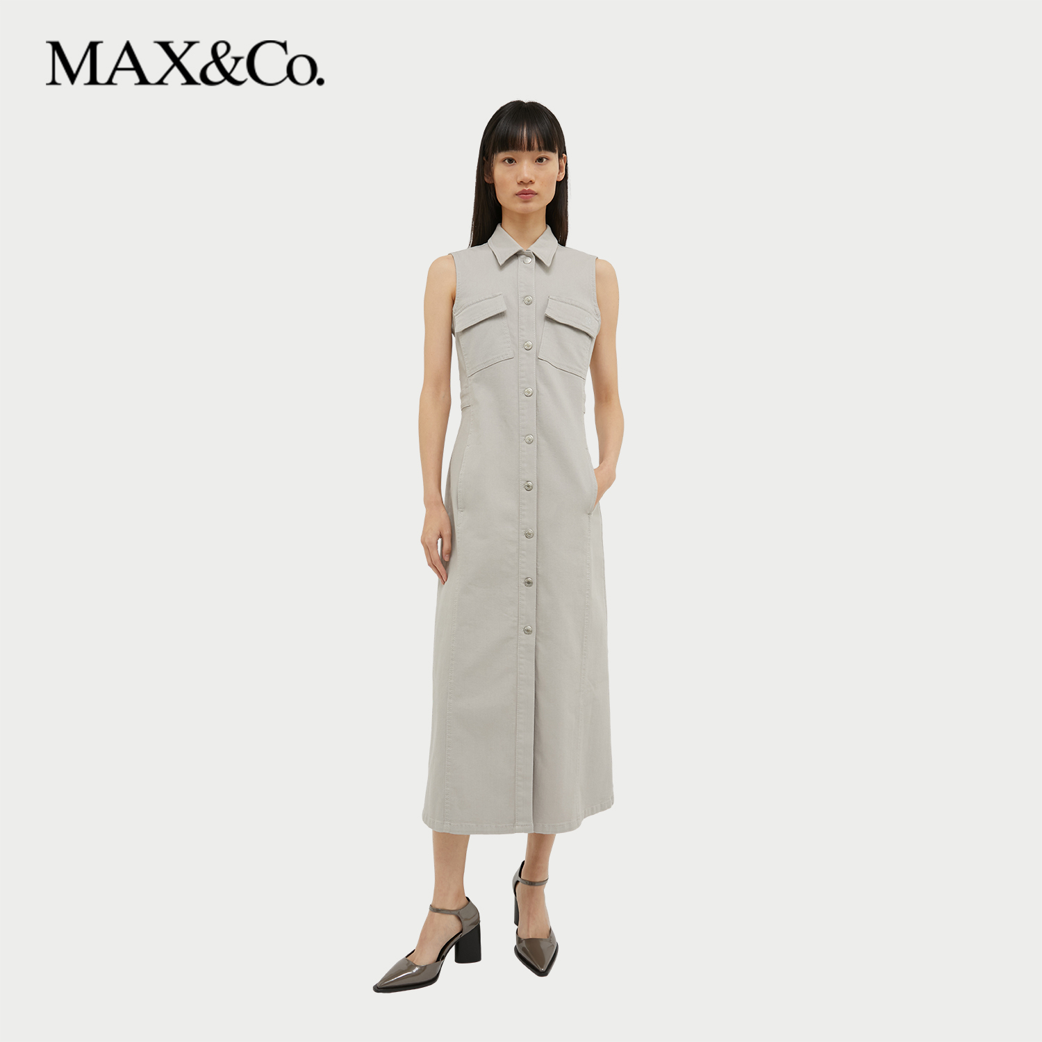 MAX&Co.棉斜纹布无袖经典衬衫裙舒适修身长裙女6226134102