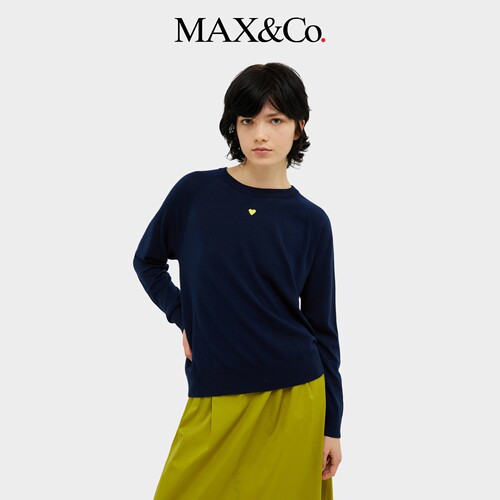 MAX&Co.女装宽松海军蓝心形毛衣羊毛套头衫8369954402maxco