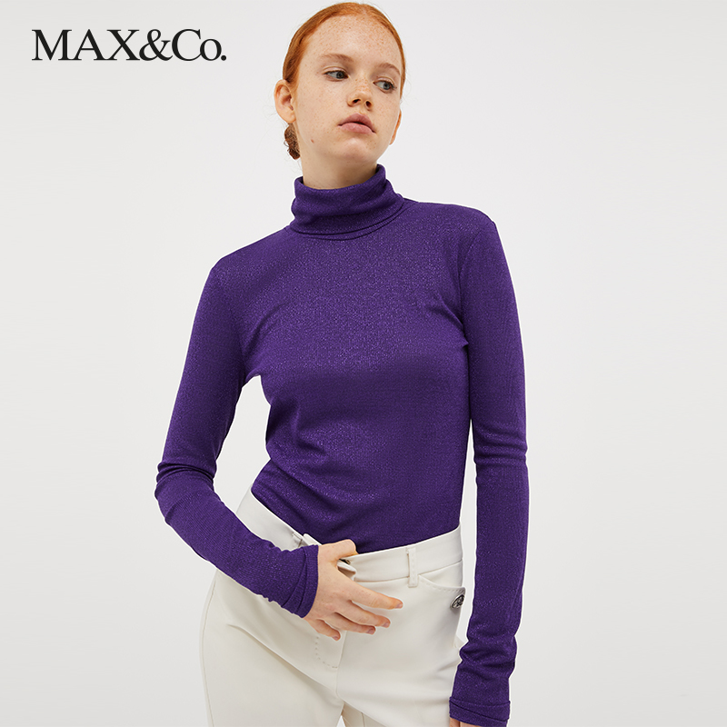 春夏maxco高领罗纹针织衫