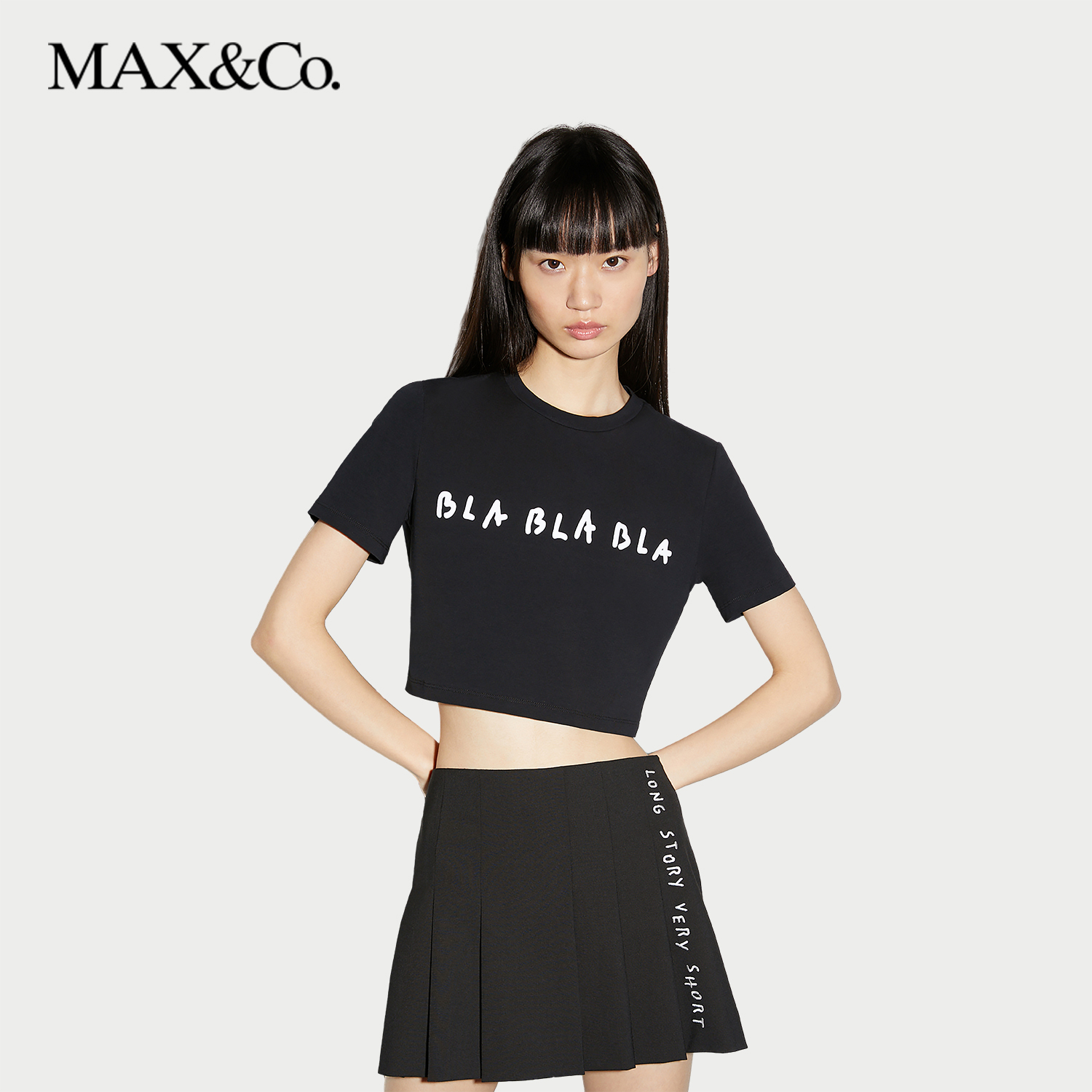 MAX&Co.夏季棉质短袖T恤时尚短款正肩露脐上衣女8976014102
