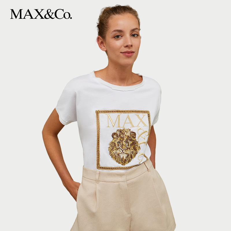 MAX&Co.2024春夏新款 Elham系列刺绣徽标T恤maxco