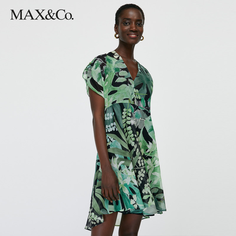 MAX&Co.新品春夏 真丝乔其纱V领短袖连衣裙9221141603 maxco怎么样,好用不?