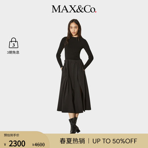 MAX&Co.女装黑色针织褶饰侧开叉中长款连衣裙6221115102