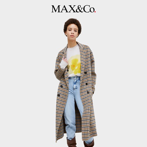 MAX&Co.女装翻领直筒羊毛混纺中长款毛呢大衣6016014302maxco