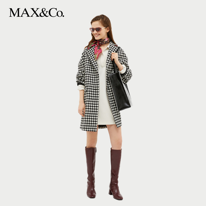 MAX&Co.羊毛混纺千鸟格大衣
