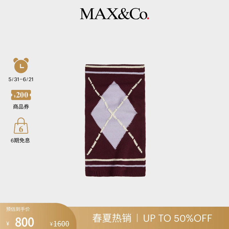 MAX&Co.女装DC Batman菱形嵌花羊毛混纺柔软围巾8741015102