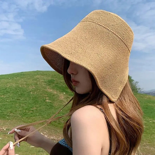 女夏防风绳镂空防晒渔夫帽