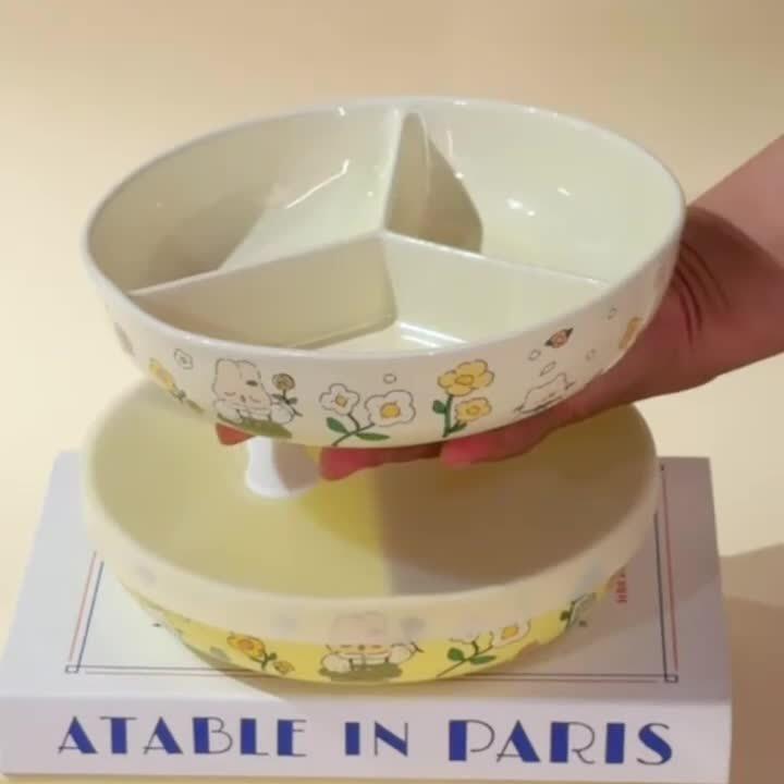 绿兔子陶瓷分格餐盘大人