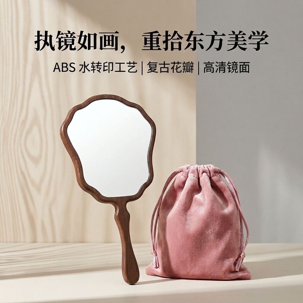 胡桃木手持镜随身镜桌面
