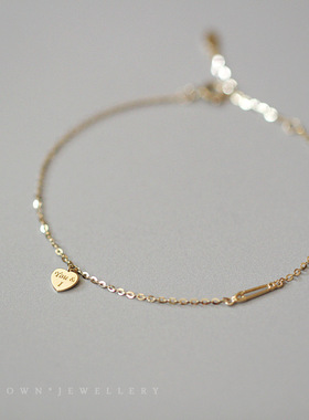 S925纯银镀金手链女 气质百搭简约英文爱心别针极细手饰品