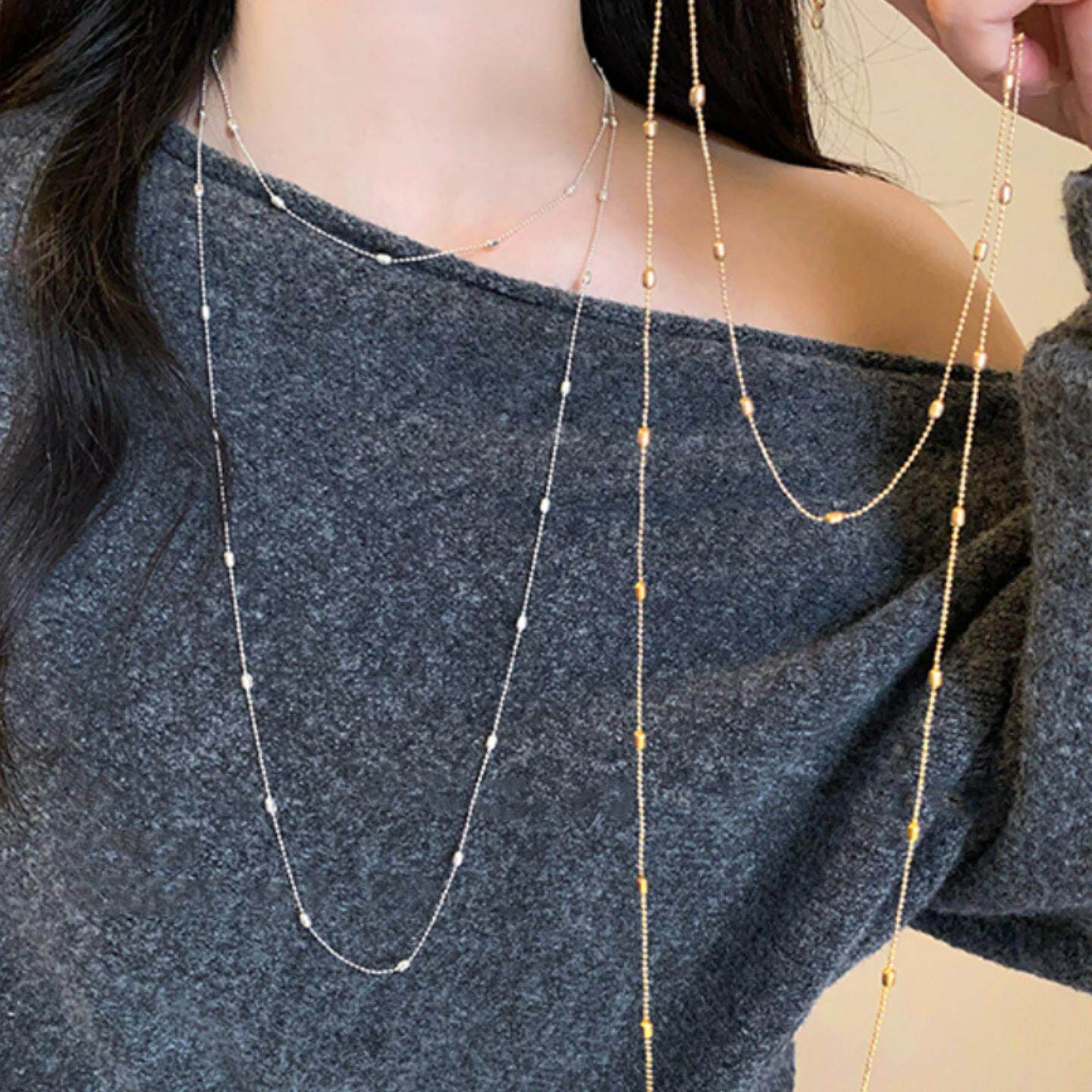 银色双层长款项链女高级感轻奢小众毛衣链2025新款秋冬大气配饰品