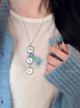秋冬设计感白色雪人纽扣项链女