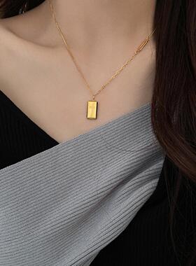 小金条方牌项链女轻奢小众钛钢