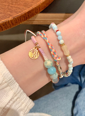 新中式竹节编织手链女款2023年新款复古情侣手绳轻奢小众手串手饰