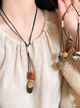 新中式陶瓷松子编织项链女款复古