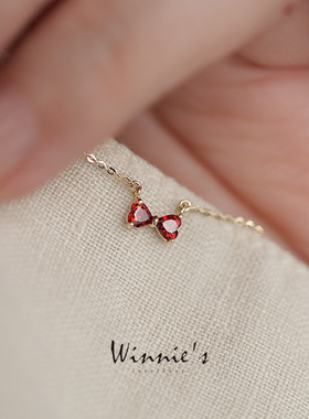 石榴红色项链纯银蝴蝶结迷你吊坠小众14k金色锁骨链wish热卖新款