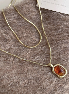 椭圆虎眼石项链女轻奢小众高级感2023新款爆款秋冬配饰长款毛衣链