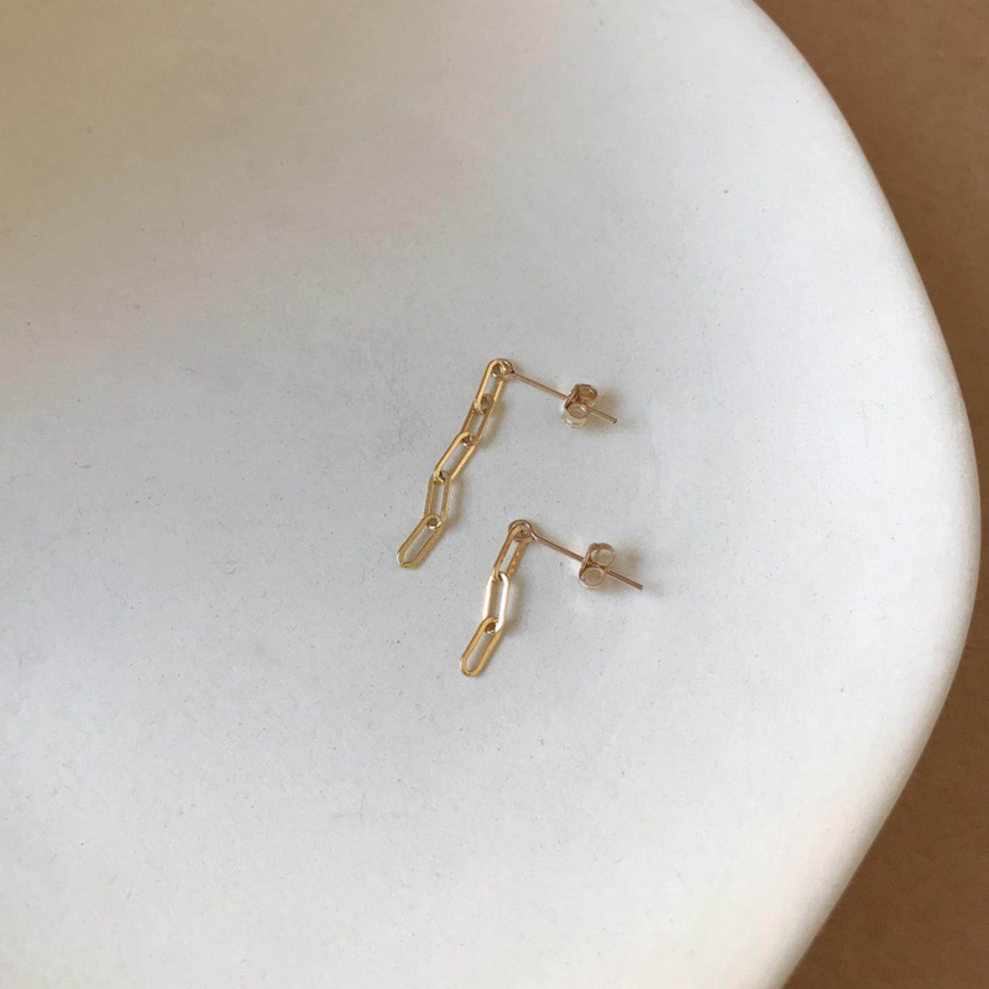极简风S925纯银镀金耳钉不对称粗
